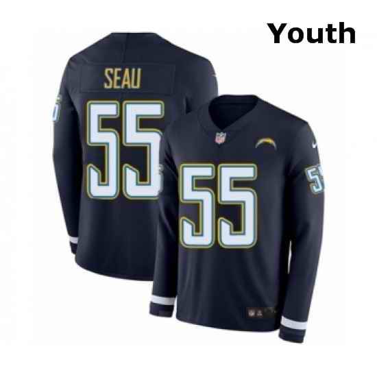 Youth Nike Los Angeles Chargers 55 Junior Seau Limited Navy Blue Therma Long Sleeve NFL Jersey